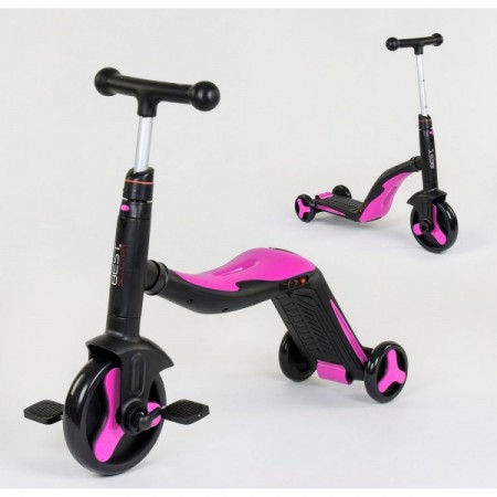 Cамокат Best Scooter JT 70708 3 в 1 триколісний Самокат беговел велосипед З підсвічуванням і музикою 8 мелодій Рожевий