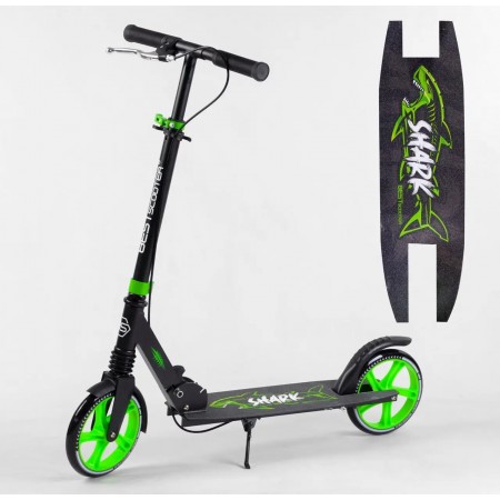 Самокат двоколісний Best Scooter 18104 SHARK з ручним гальмом колеса 20 см Чорний з зеленим