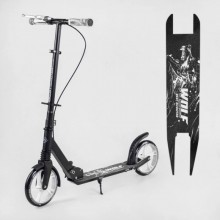 Двоколісний самокат Best Scooter WOLF W-17025 складаний з амортизатором Ручне гальмо Чорне з білим