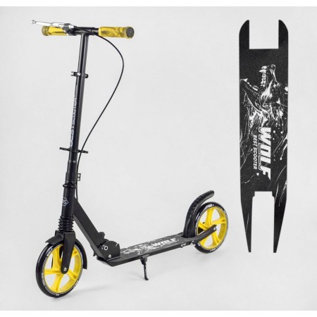 Двоколісний самокат Best Scooter WOLF W-10728 складаний з амортизатором Ручне гальмо Чорне з жовтим