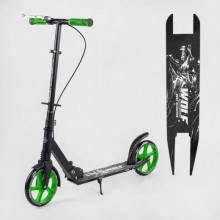 Двоколісний самокат Best Scooter WOLF W-76565 складаний з амортизатором Ручне гальмо Чорне з зеленим
