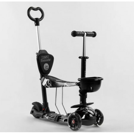 Самокат триколісний Best Scooter 41405 Колеса поліуретан Світяться Батьківська ручка чорний