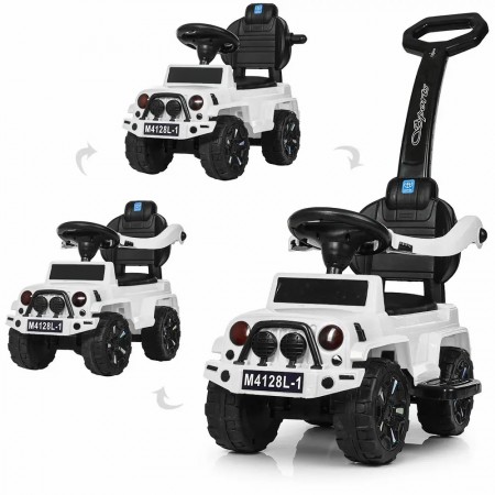 Каталка дитяча Bambi M 4128L-1 Машина-толокар з ручкою музичні ефекти Білий