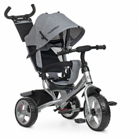 Дитячий триколісний велосипед Turbo Trike 3113-19L колеса піна Батьківська ручка Сірий льон